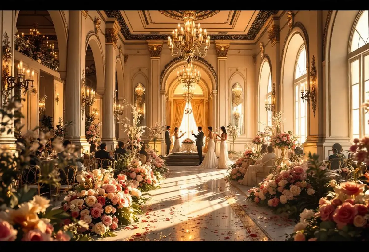 Vista panorámica del salón decorado para 50 años