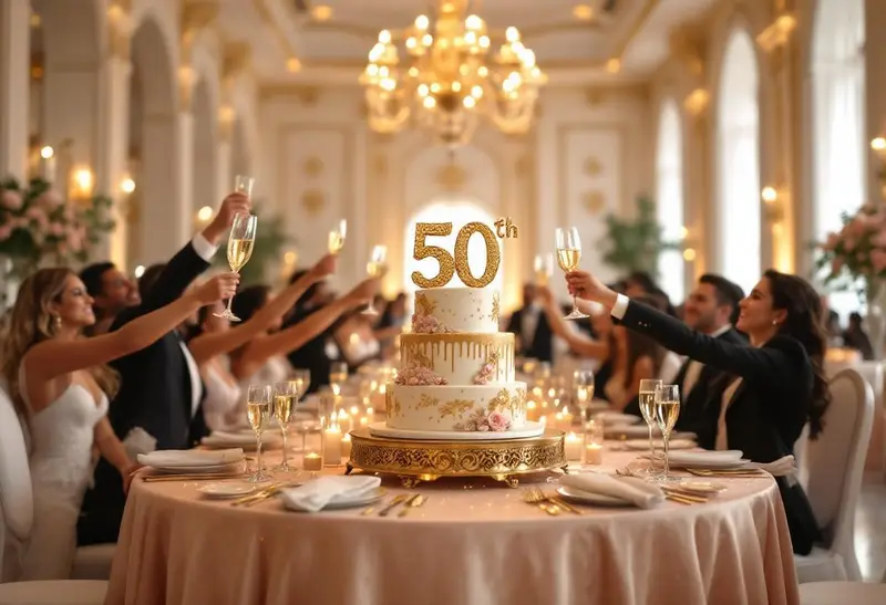 Torta de 50 años dorada