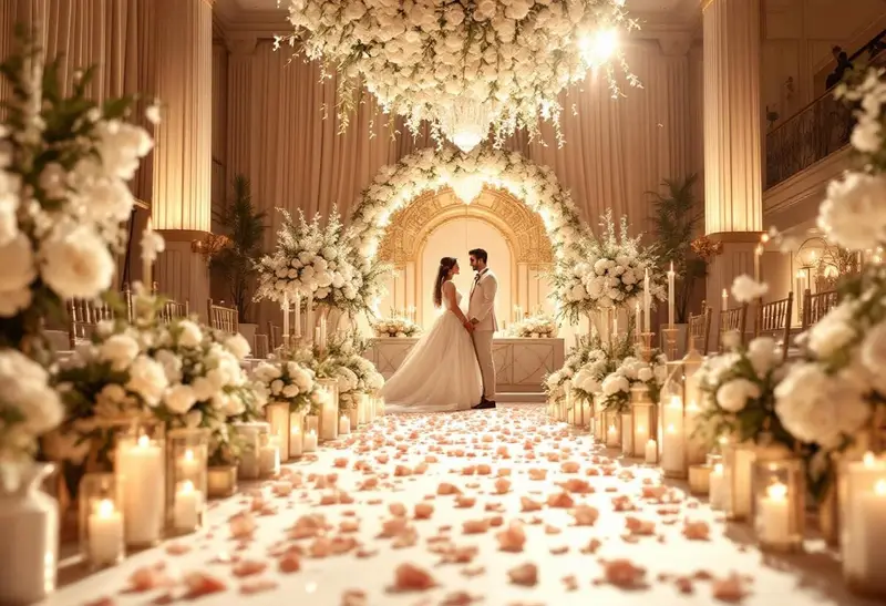 Pasillo de boda con pétalos