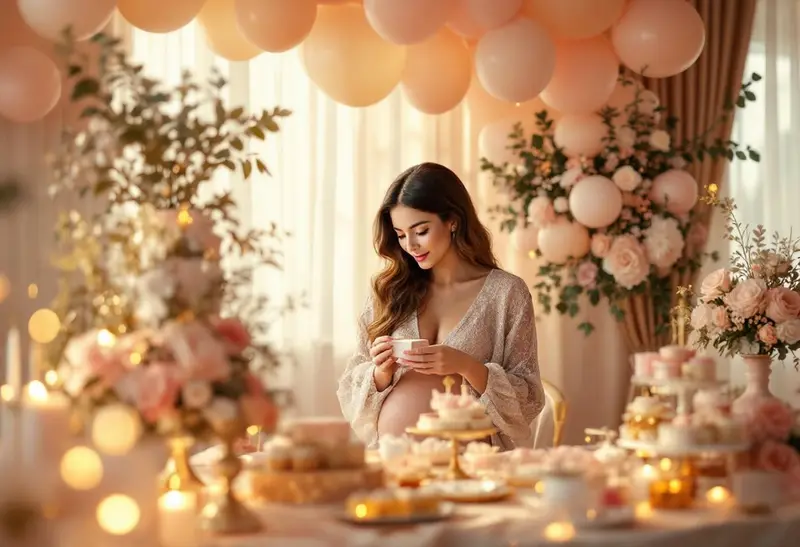 Mamá abriendo regalos en baby shower