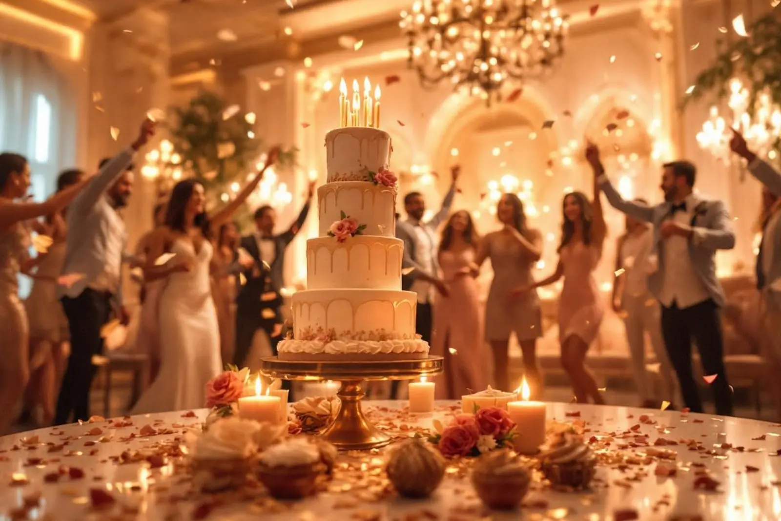 Fiesta de cumpleaños con decoración elegante y luces