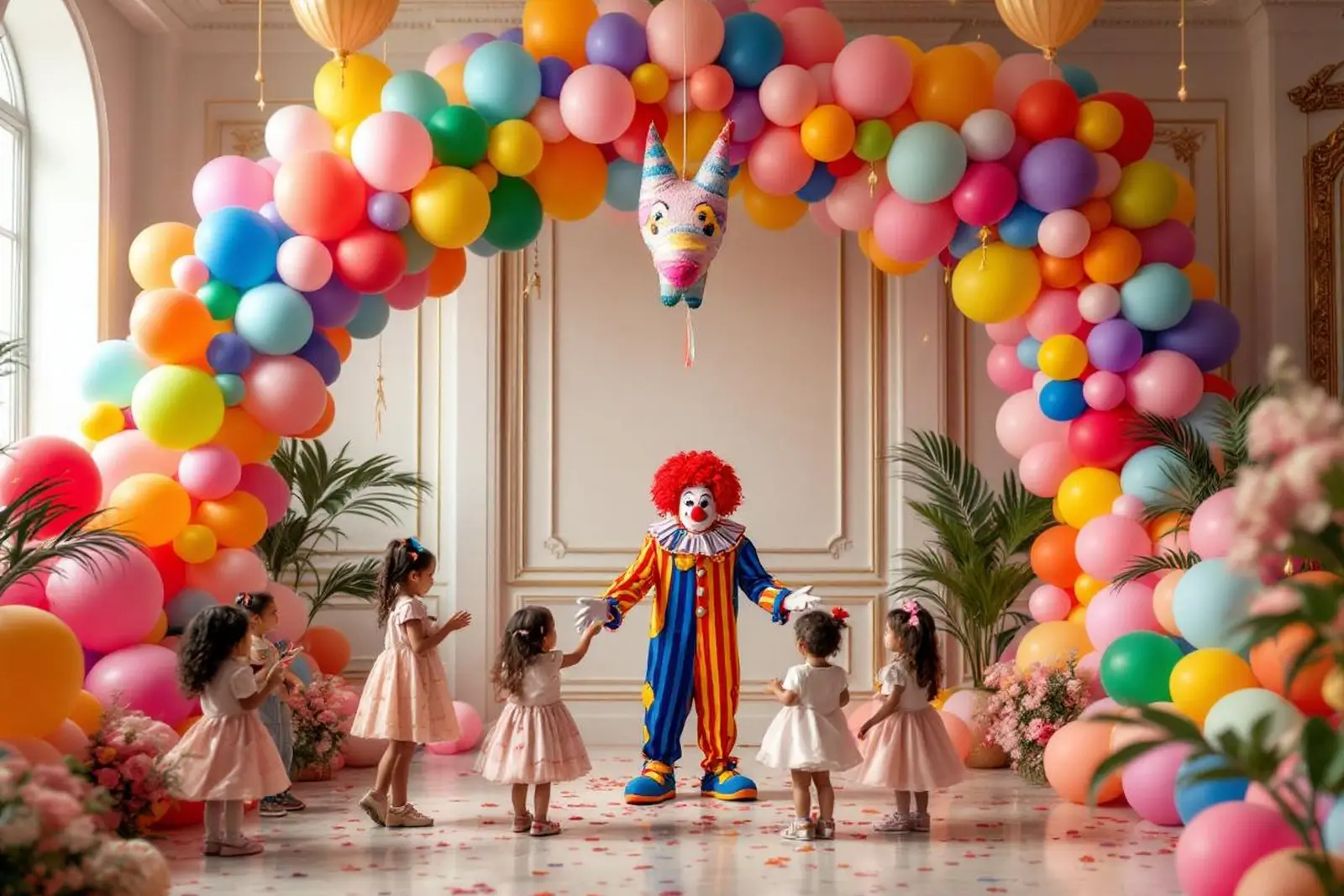 Fiesta infantil con decoración de globos coloridos